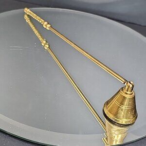 Vintage Brass Pivoting Cone Bell Candle Snuffer 10 Inches Long Unpolished
